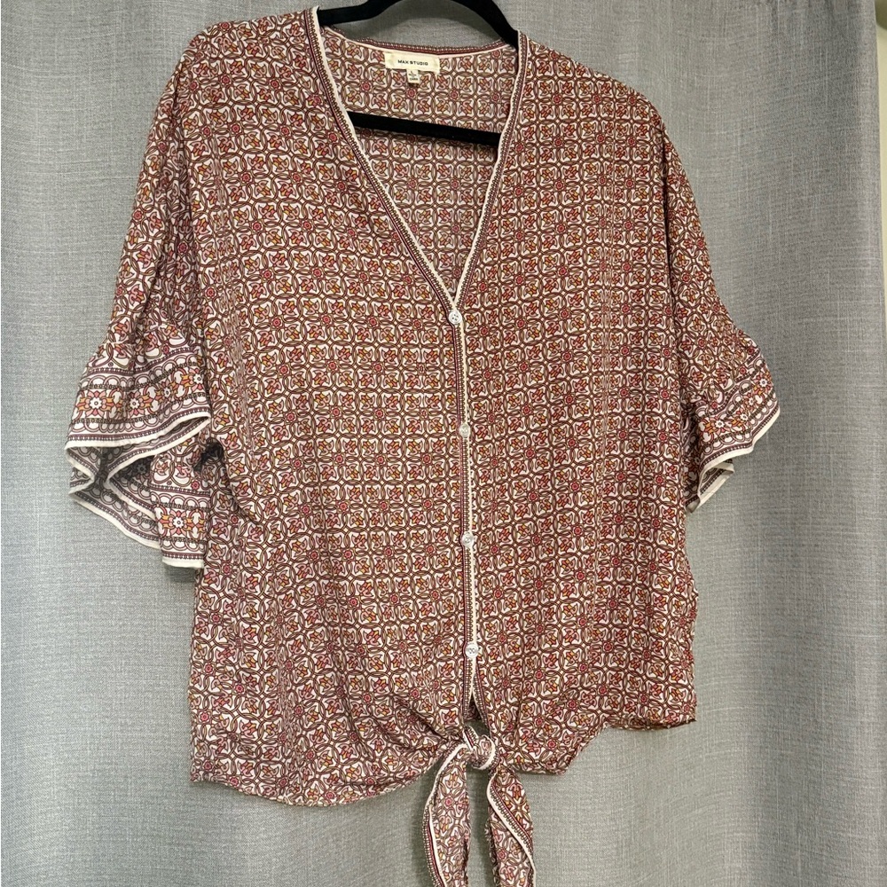 Max studio Printed Tie-Front Top